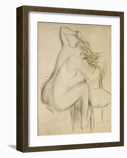 A Seated Woman Styling Her Hair-Edgar Degas-Framed Giclee Print