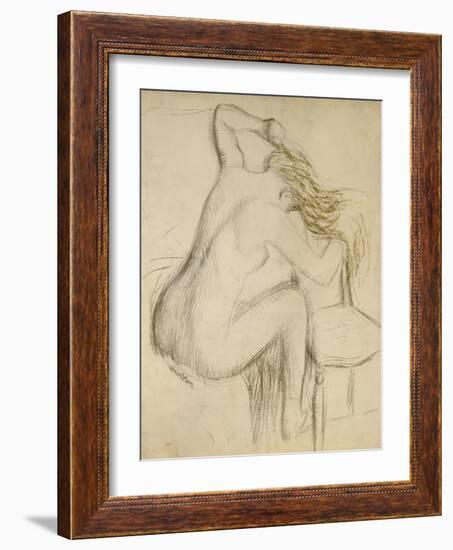 A Seated Woman Styling Her Hair-Edgar Degas-Framed Giclee Print