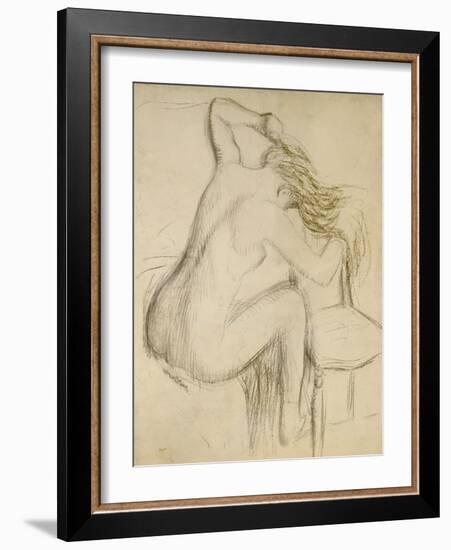 A Seated Woman Styling Her Hair-Edgar Degas-Framed Giclee Print