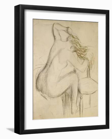 A Seated Woman Styling Her Hair-Edgar Degas-Framed Giclee Print