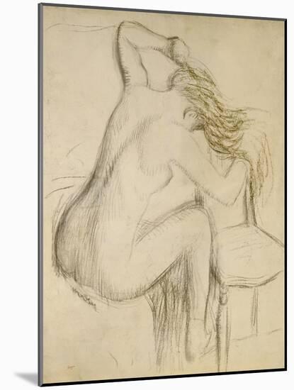 A Seated Woman Styling Her Hair-Edgar Degas-Mounted Giclee Print