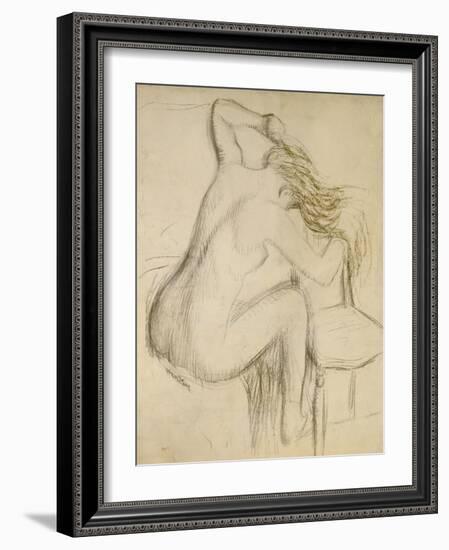 A Seated Woman Styling Her Hair-Edgar Degas-Framed Giclee Print