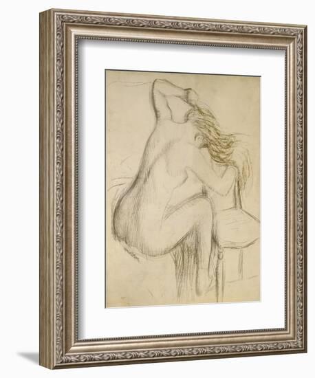 A Seated Woman Styling Her Hair-Edgar Degas-Framed Giclee Print