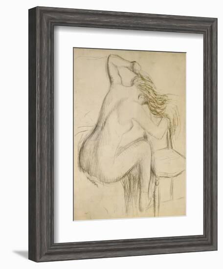 A Seated Woman Styling Her Hair-Edgar Degas-Framed Giclee Print