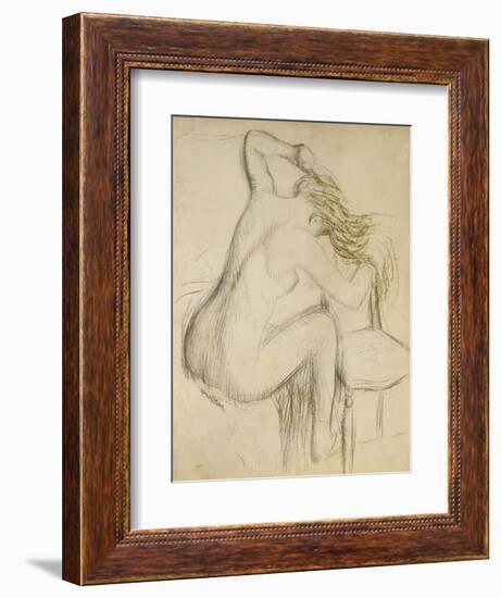 A Seated Woman Styling Her Hair-Edgar Degas-Framed Giclee Print