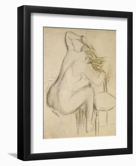 A Seated Woman Styling Her Hair-Edgar Degas-Framed Giclee Print