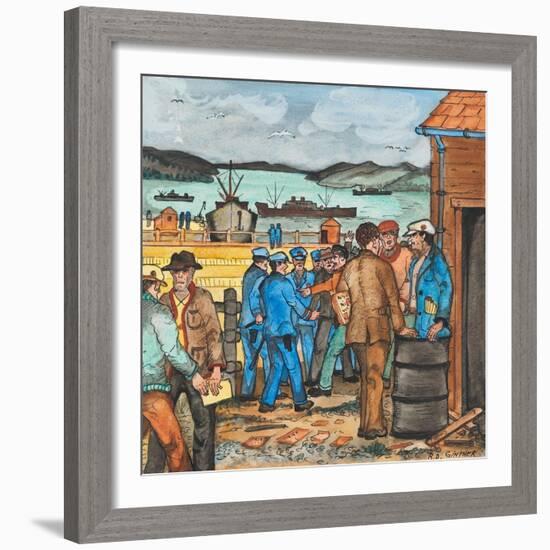 A Seattle, Washington Harbor Scene of a Tanker Strike with Police and Pickets Nearing a Clash-Ronald Ginther-Framed Giclee Print