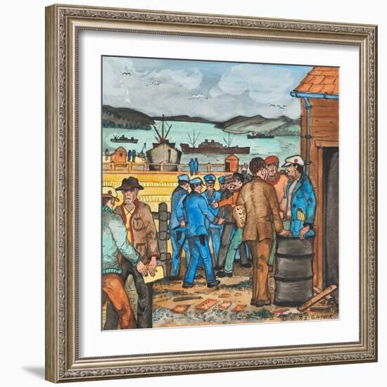 A Seattle, Washington Harbor Scene of a Tanker Strike with Police and Pickets Nearing a Clash-Ronald Ginther-Framed Giclee Print