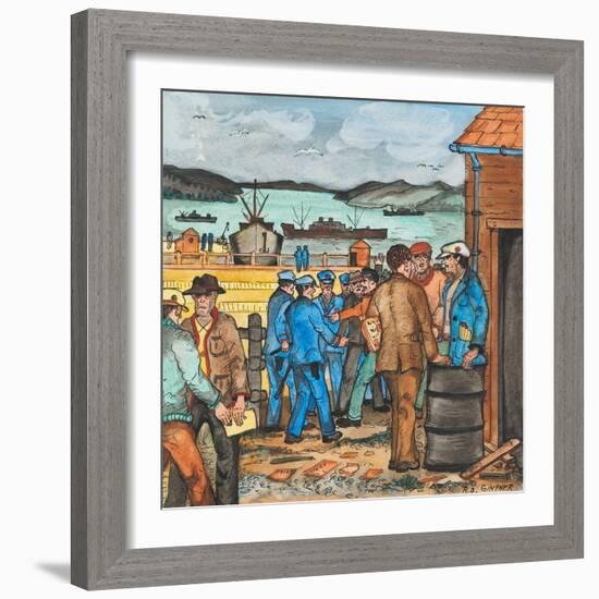 A Seattle, Washington Harbor Scene of a Tanker Strike with Police and Pickets Nearing a Clash-Ronald Ginther-Framed Giclee Print