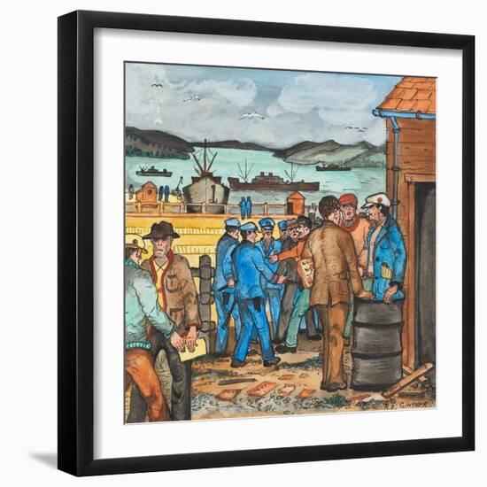 A Seattle, Washington Harbor Scene of a Tanker Strike with Police and Pickets Nearing a Clash-Ronald Ginther-Framed Giclee Print