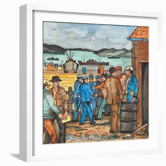 A Seattle, Washington Harbor Scene of a Tanker Strike with Police and Pickets Nearing a Clash-Ronald Ginther-Framed Giclee Print