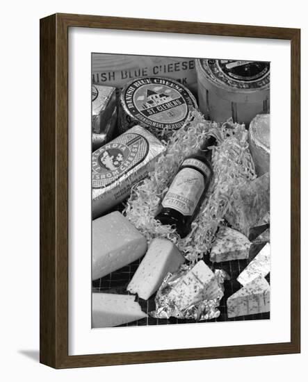 A Selection of Danish Cheeses and a Bottle of Aalborg Aquavit, 1963-Michael Walters-Framed Photographic Print