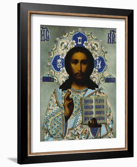 A Shaded Enamelled Silver-Gilt Icon of Christ Pantocrater, the Oklad Marked Moscow, 1899-1908-null-Framed Giclee Print