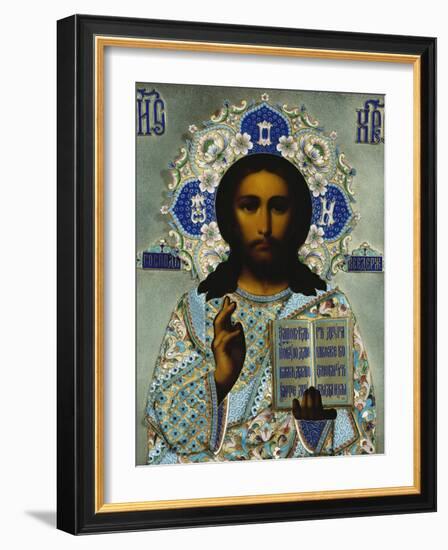 A Shaded Enamelled Silver-Gilt Icon of Christ Pantocrater, the Oklad Marked Moscow, 1899-1908-null-Framed Giclee Print