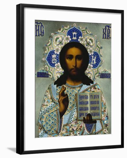 A Shaded Enamelled Silver-Gilt Icon of Christ Pantocrater, the Oklad Marked Moscow, 1899-1908-null-Framed Giclee Print