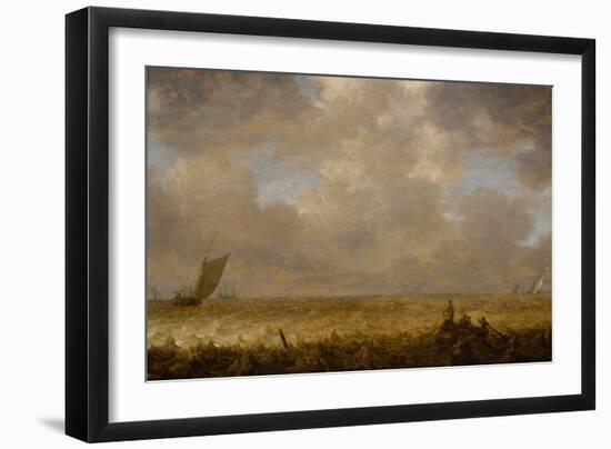 A Shallow Sea with Fishing Boats, C.1640 (Oil on Panel)-Pieter the Elder Mulier-Framed Giclee Print