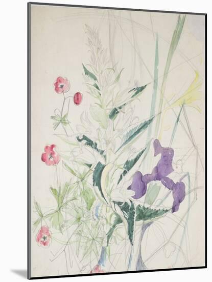 A Sheet of Flower Studies with Irises and Lilies, C.1948 (W/C & Pencil Lined on Conservation Tissue-John Northcote Nash-Mounted Giclee Print