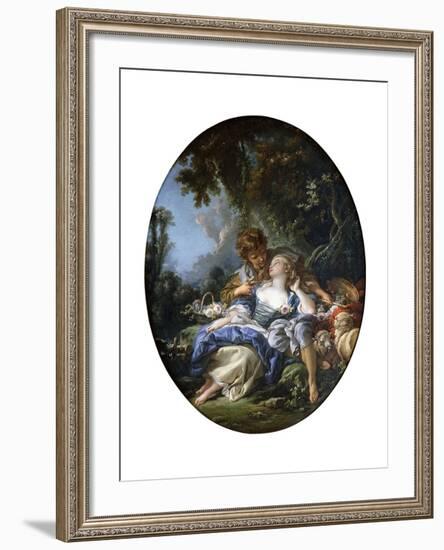 A Shepherd and a Shepherdess in Dalliance in a Wooded Landscape, 1761-Francois Boucher-Framed Giclee Print