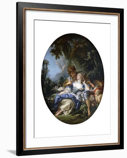 A Shepherd and a Shepherdess in Dalliance in a Wooded Landscape, 1761-Francois Boucher-Framed Giclee Print