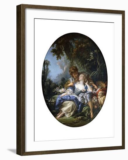 A Shepherd and a Shepherdess in Dalliance in a Wooded Landscape, 1761-Francois Boucher-Framed Giclee Print