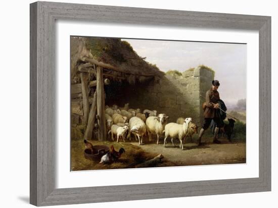 A Shepherd and His Flock, 1862-Eugene Joseph Verboeckhoven-Framed Giclee Print