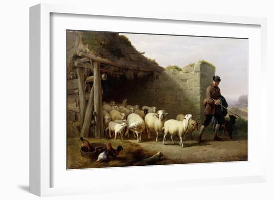 A Shepherd and His Flock, 1862-Eugene Joseph Verboeckhoven-Framed Giclee Print