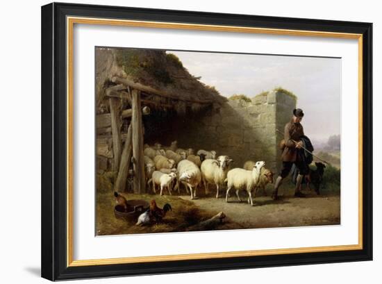 A Shepherd and His Flock, 1862-Eugene Joseph Verboeckhoven-Framed Giclee Print