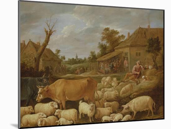 A Shepherd and His Flock by a Tavern (Oil on Canvas)-David the Younger Teniers-Mounted Giclee Print