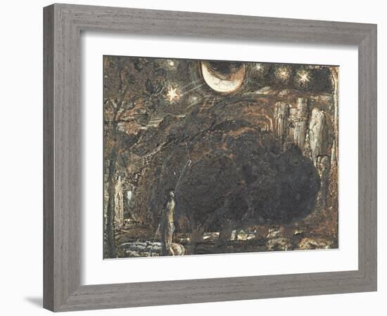 A Shepherd and His Flock under the Moon and Stars, C.1827-Samuel Palmer-Framed Giclee Print