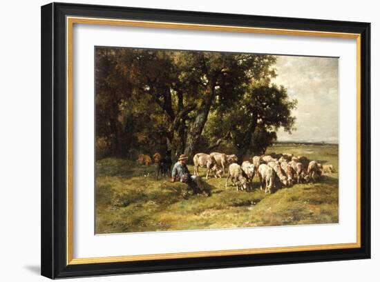 A Shepherd and His Flock-Charles Emile Jacque-Framed Giclee Print