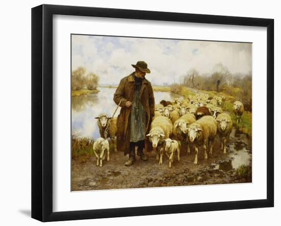 A Shepherd and Sheep by a Lake-Julius Hugo Bergmann-Framed Giclee Print