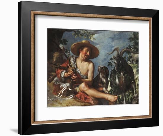 A Shepherd Piping on a Knoll, a Dog and his Flock Nearby-Peter Wtewael-Framed Giclee Print