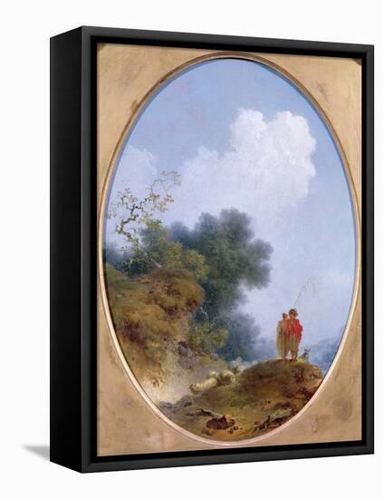 A Shepherd Playing the Flute Whilst a Peasant Girl Listens, 1765-Jean-Honore Fragonard-Framed Premier Image Canvas