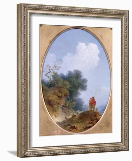 A Shepherd Playing the Flute Whilst a Peasant Girl Listens, 1765-Jean-Honore Fragonard-Framed Giclee Print