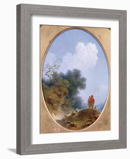 A Shepherd Playing the Flute Whilst a Peasant Girl Listens, 1765-Jean-Honore Fragonard-Framed Giclee Print
