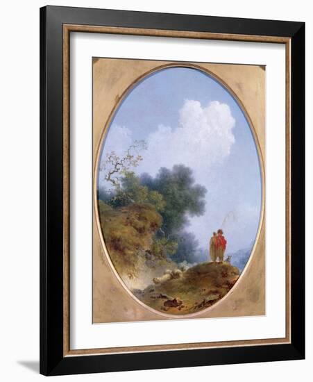 A Shepherd Playing the Flute Whilst a Peasant Girl Listens, 1765-Jean-Honore Fragonard-Framed Giclee Print