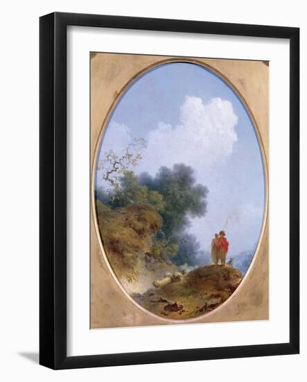 A Shepherd Playing the Flute Whilst a Peasant Girl Listens, 1765-Jean-Honore Fragonard-Framed Giclee Print