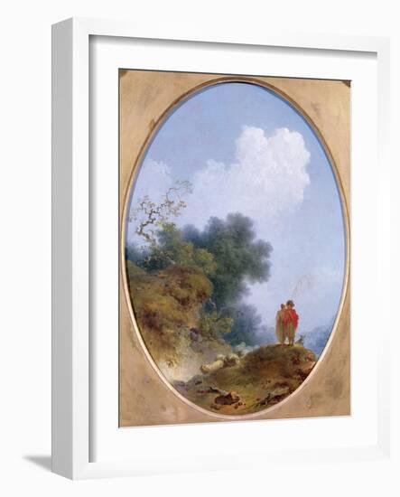 A Shepherd Playing the Flute Whilst a Peasant Girl Listens, 1765-Jean-Honore Fragonard-Framed Giclee Print