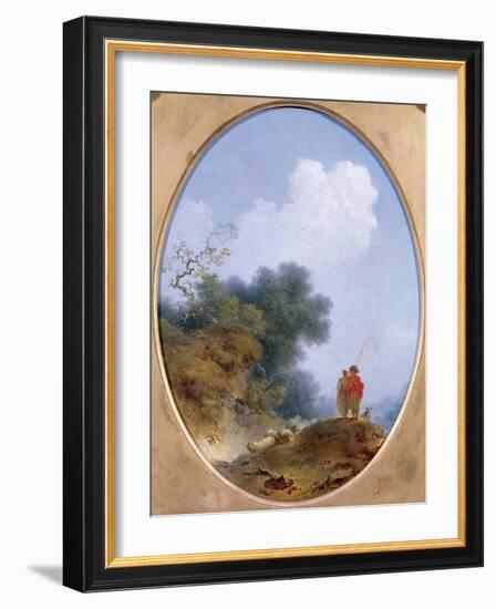 A Shepherd Playing the Flute Whilst a Peasant Girl Listens, 1765-Jean-Honore Fragonard-Framed Giclee Print