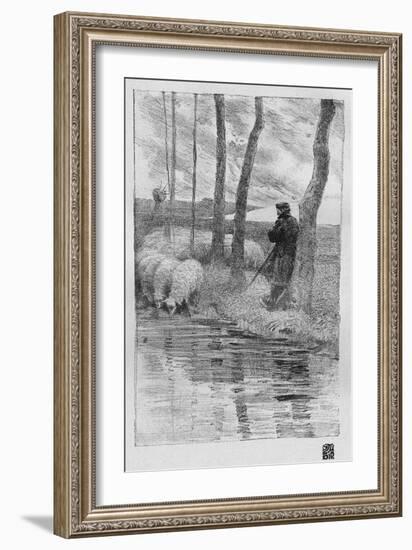 A Shepherd with His Flock by a River, 1899-Robert Hermann Sterl-Framed Giclee Print