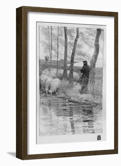 A Shepherd with His Flock by a River, 1899-Robert Hermann Sterl-Framed Giclee Print