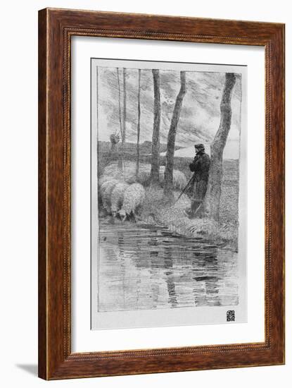 A Shepherd with His Flock by a River, 1899-Robert Hermann Sterl-Framed Giclee Print