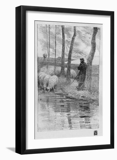 A Shepherd with His Flock by a River, 1899-Robert Hermann Sterl-Framed Giclee Print