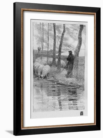 A Shepherd with His Flock by a River, 1899-Robert Hermann Sterl-Framed Giclee Print