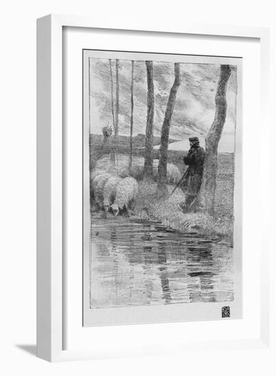 A Shepherd with His Flock by a River, 1899-Robert Hermann Sterl-Framed Giclee Print