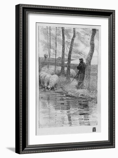 A Shepherd with His Flock by a River, 1899-Robert Hermann Sterl-Framed Giclee Print