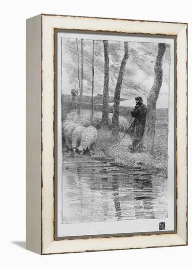 A Shepherd with His Flock by a River, 1899-Robert Hermann Sterl-Framed Premier Image Canvas