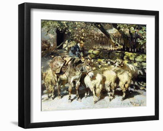 A Shepherd with his Flock-Heinrich Zugel-Framed Giclee Print