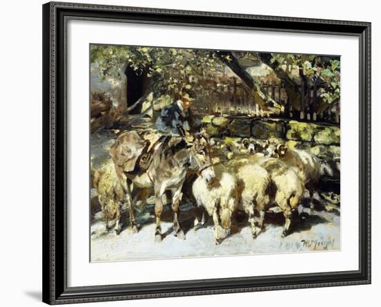 A Shepherd with his Flock-Heinrich Zugel-Framed Giclee Print