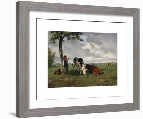 A Shepherdess with a Goat and Two Cows in a Meadow-Rosa Bonheur-Framed Premium Giclee Print